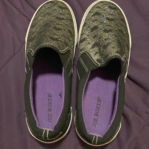 Joe Boxer Silver and Black heart pattern Van style shoes.